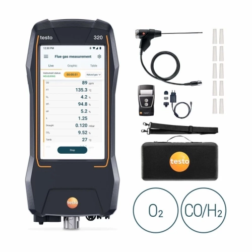 Analizator spalin Testo 320 (10.000 ppm) z czujnikami O₂ i CO/H₂ zestaw z drukarką