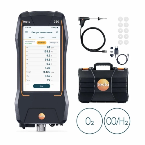 Analizator spalin Testo 330 (40.000 ppm) z czujnikami O₂ i CO/H₂ zestaw bez drukarki